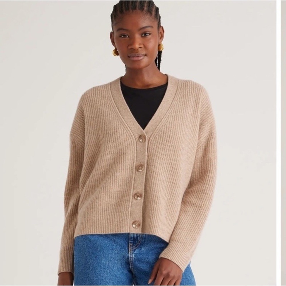 Quince Sweater Women's M Mongolian Cashmere 2.0 Oversized Boyfriend Cardigan Tan